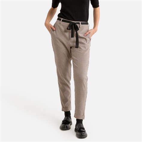 Pantaloni regular a quadri in Beige 